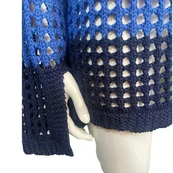 BOSTON PROPER ombré blue crochet cover up color block knit tunic women’s medium - Picture 8 of 12